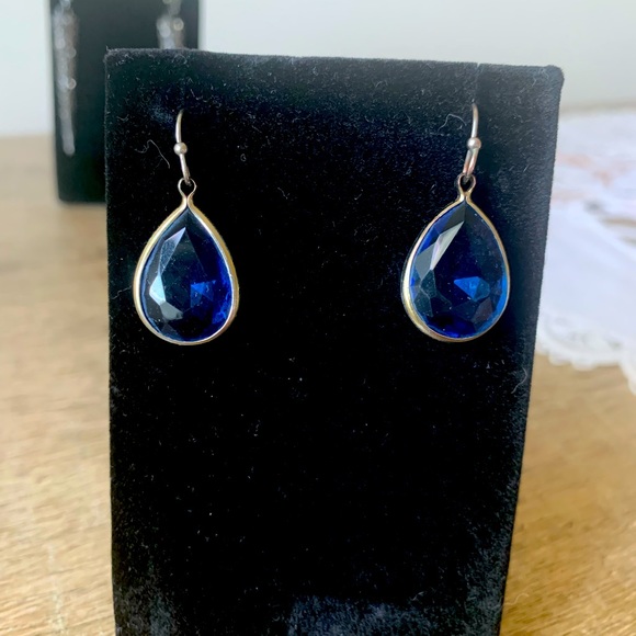 Blue stone drop earrings with fish hook back - Picture 2 of 3